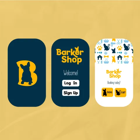 A view of the first three pages of the Barkershop app