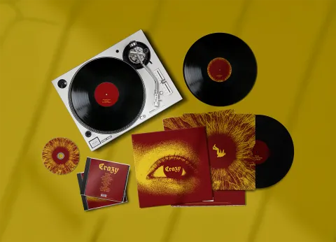 Mockup of an album cover design for an album called Crazy