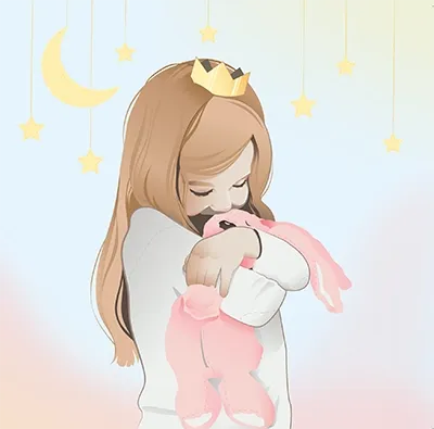 A girl with her toy bunny