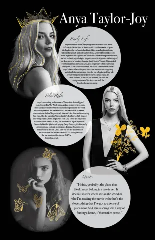 magazine layout with three photos of an actress